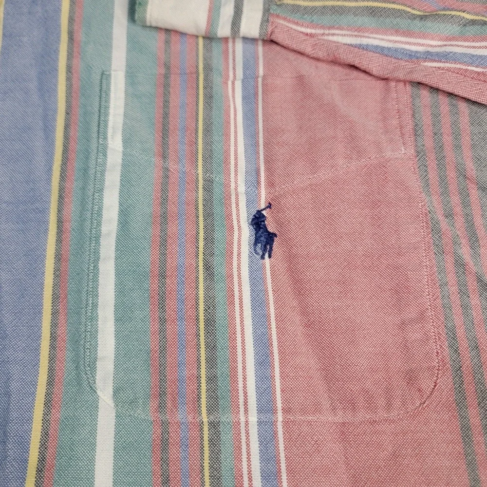 Polo Ralph Lauren Men's XL Multicolor Pastel Striped Oxford Blue Pony Button